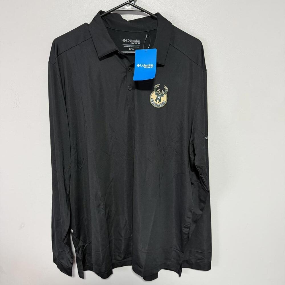 Columbia black Milwaukee Bucks long sleeve polo shirt #NBA #basketball